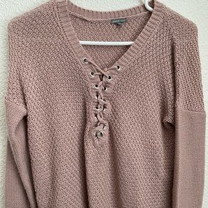 mauve lace up sweater